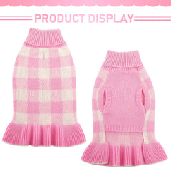 KAMA BRIDAL dog sweater dress pink plaid back view keeps dogs warm during chilly outings