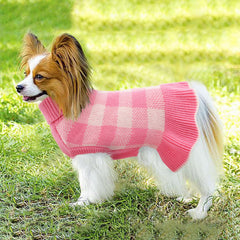 KAMA BRIDAL pink plaid turtleneck close-up highlights soft breathable knit fabric
