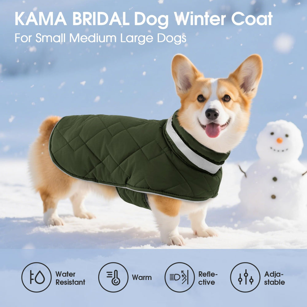 KAMA BRIDAL dog winter coat green velcro closure speeds dressing.