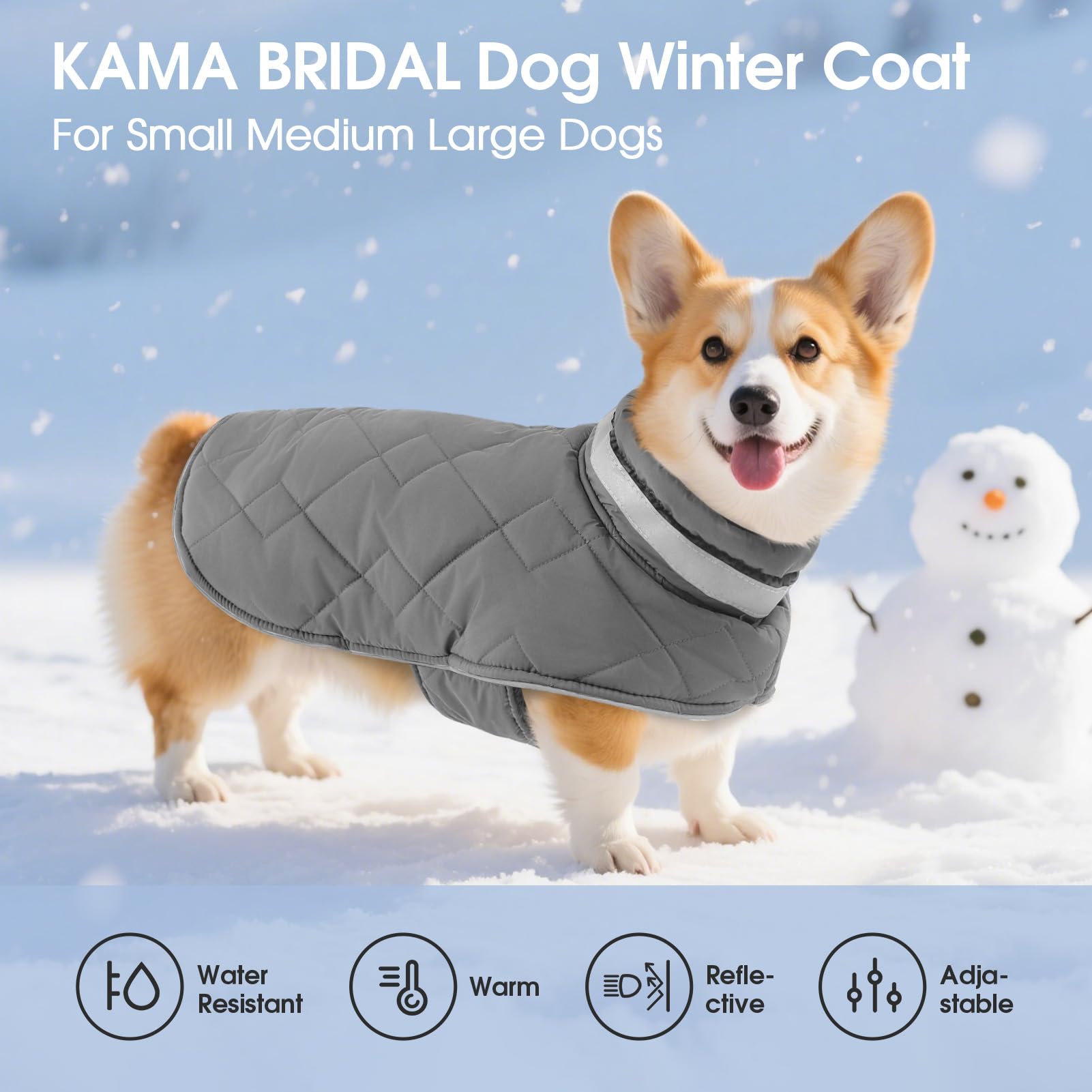 KAMA BRIDAL dog winter coat adjustable-belly-strap enables comfortable fit.