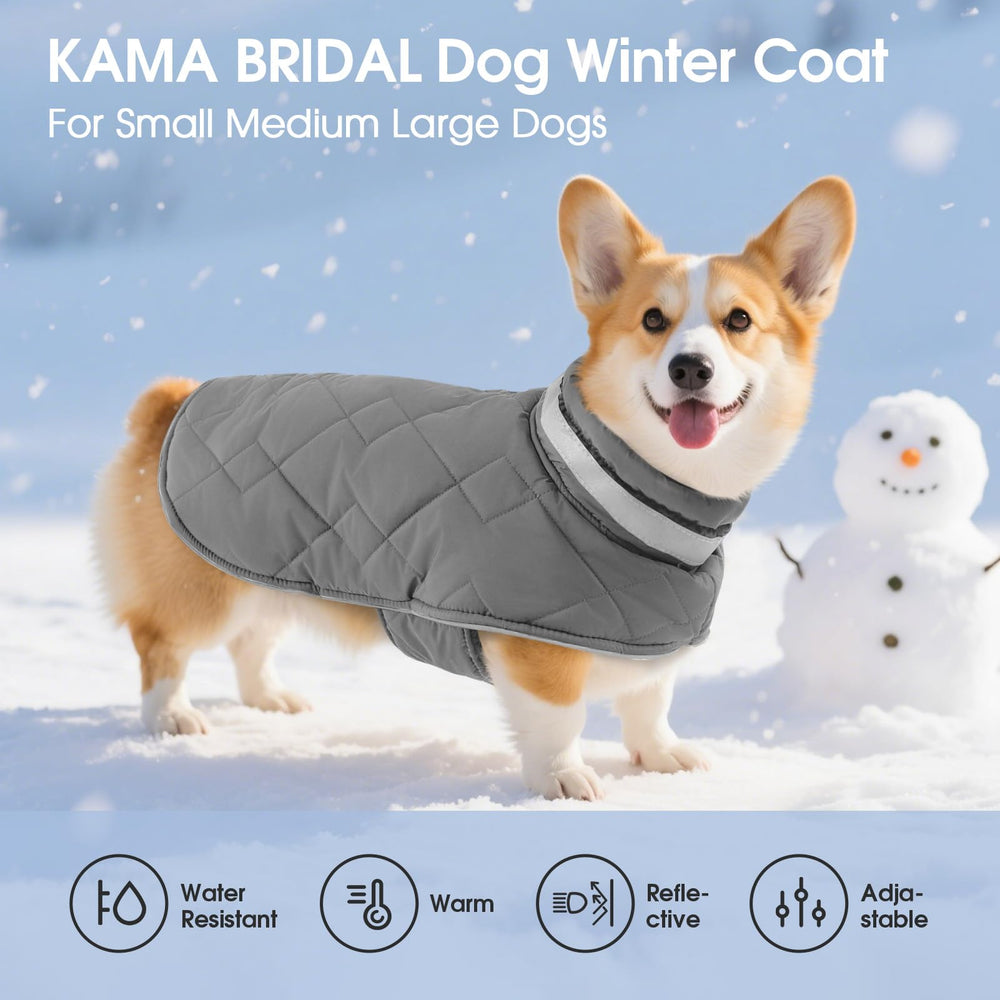 KAMA BRIDAL dog winter coat adjustable-belly-strap enables comfortable fit.