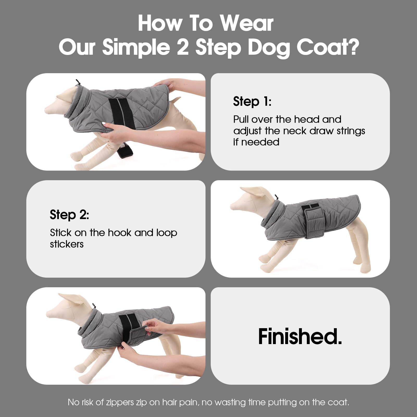 KAMA BRIDAL dog winter coat back view demonstrates snug leash hole for outdoor adventures.