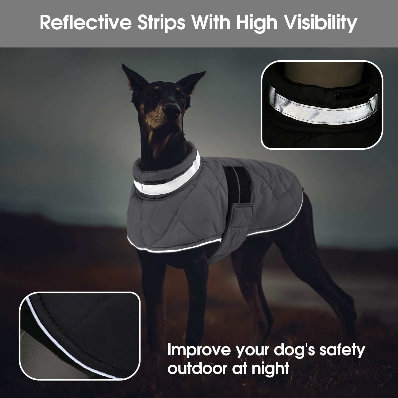 KAMA BRIDAL dog winter coat closeup fabric shows water-resistant outer layer.