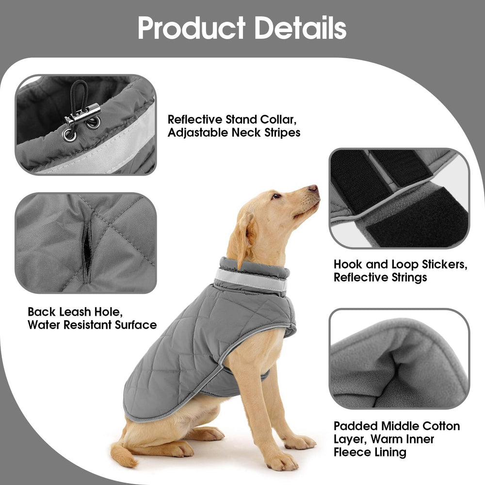 KAMA BRIDAL dog winter coat side view highlights windproof fit for windy commutes.