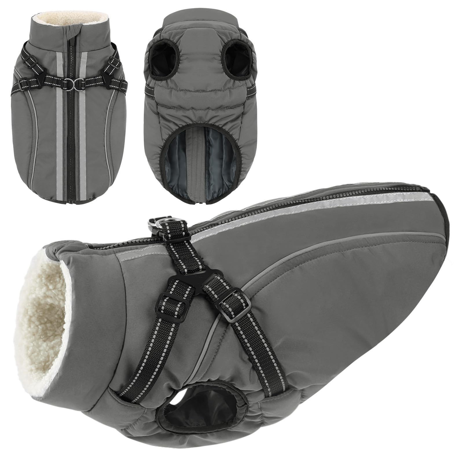 KAMA BRIDAL dog winter coat with harness built-in front view for secure fit during cold walks