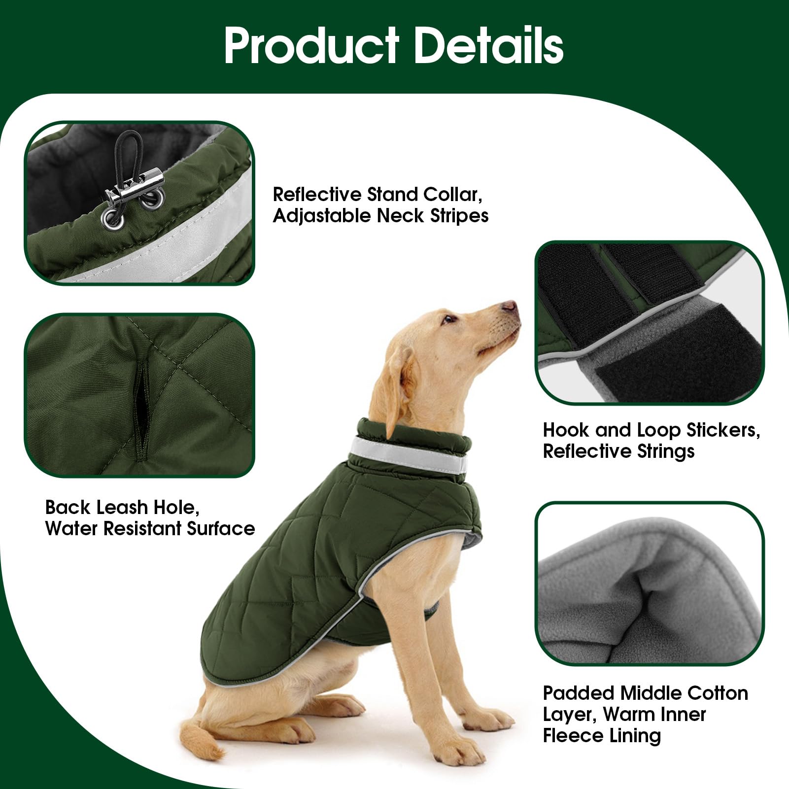 KAMA BRIDAL dog winter coat thick cotton middle layer adds warmth during chilly strolls.