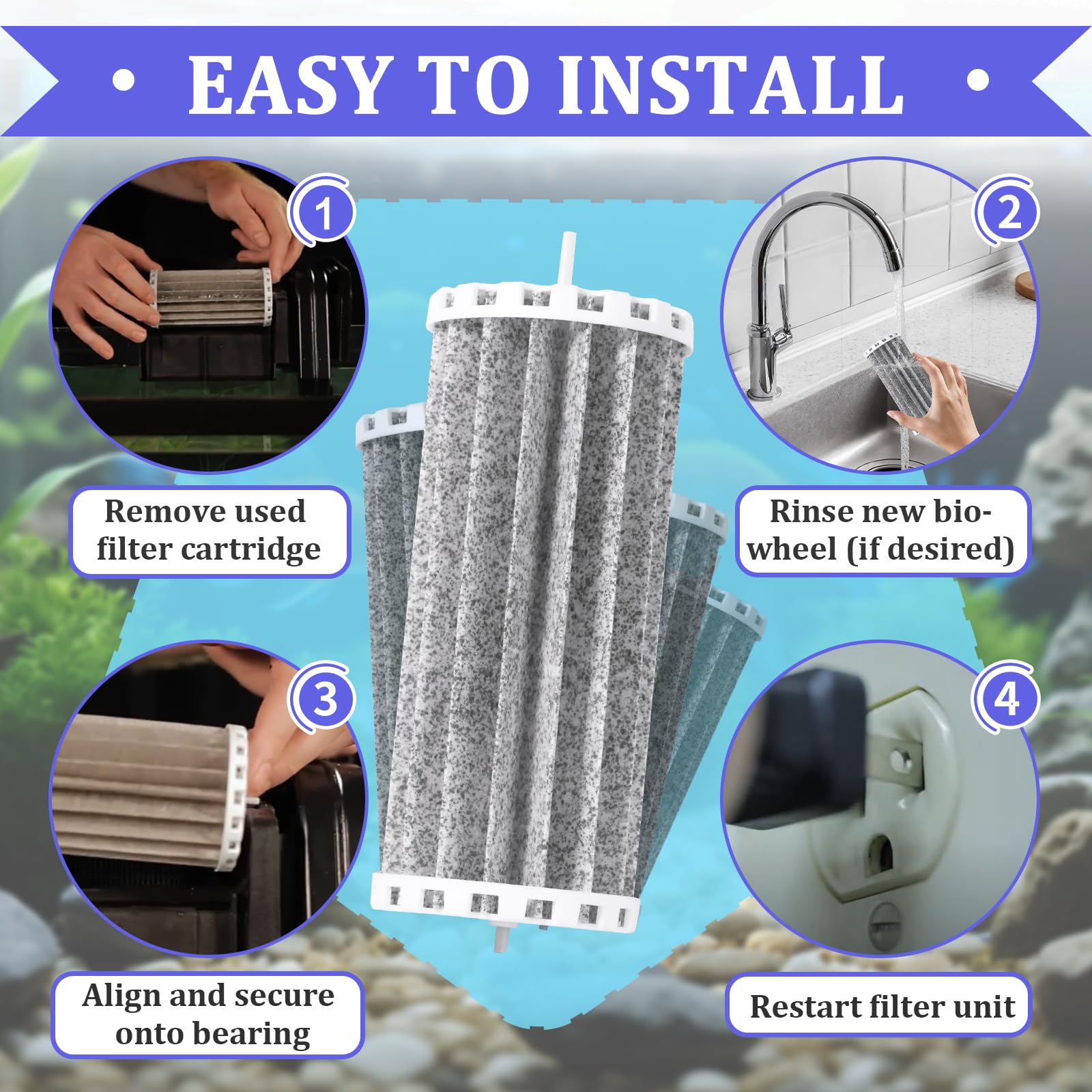 Kamrexi water clarity enhancement; clearer tank visuals for healthier-looking aquarium.