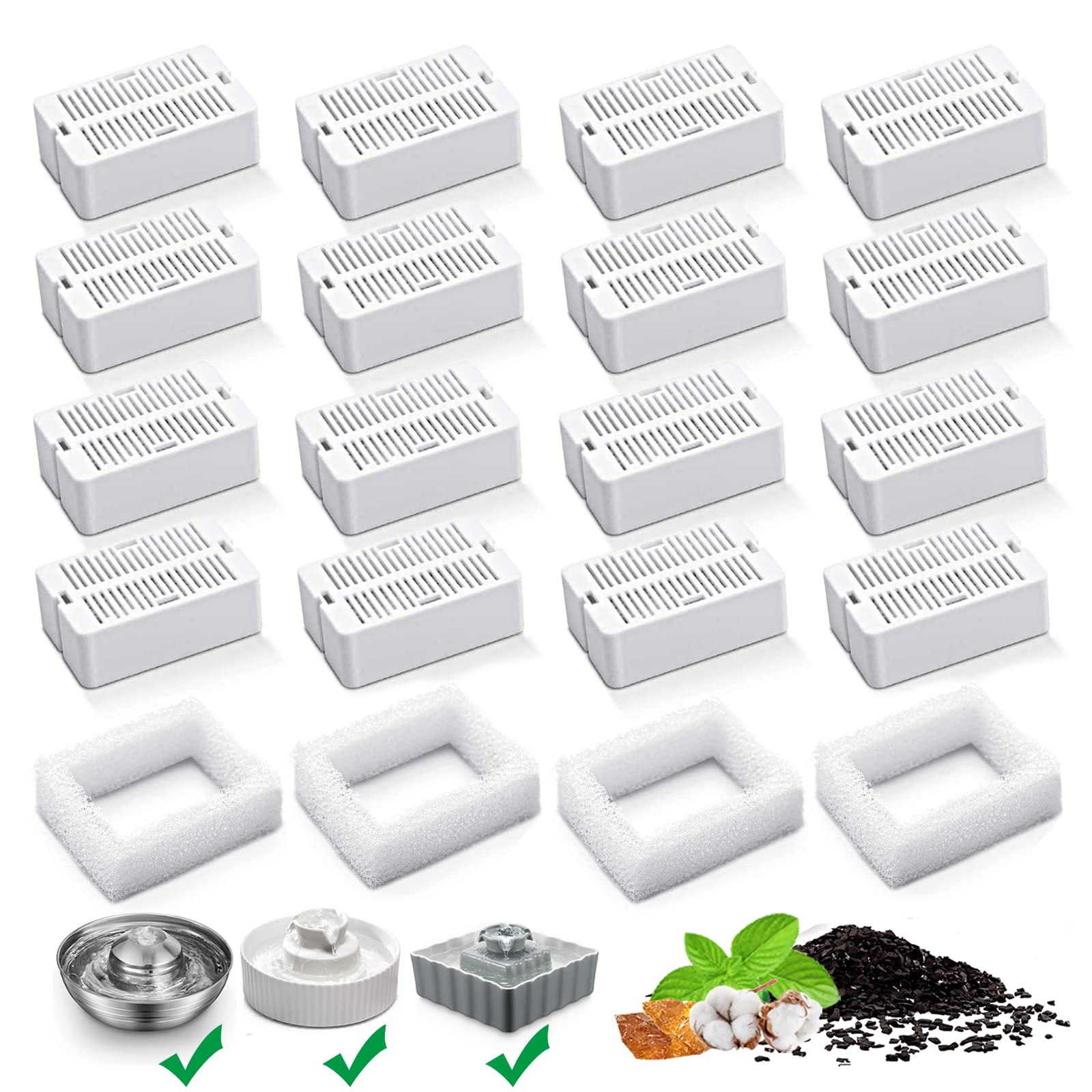 KANCHOU 16-pack cat fountain filters with carbon for purified water and odor reduction.