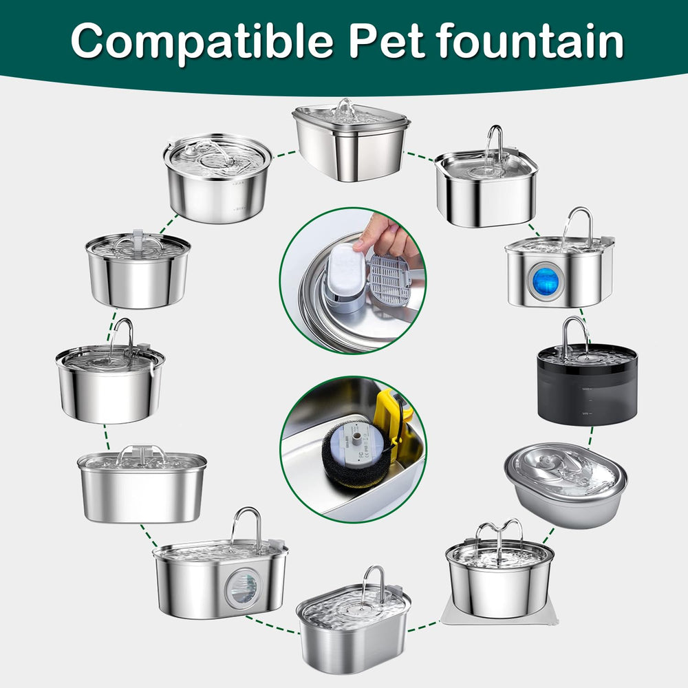 KANCHOU cat fountain filter 8 filters close-up for quick replacements.