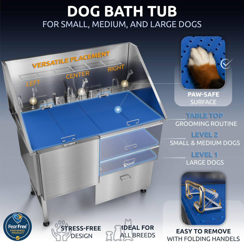 KANIS 71-inch pull-out sprayer, enables thorough rinsing without moving the dog.