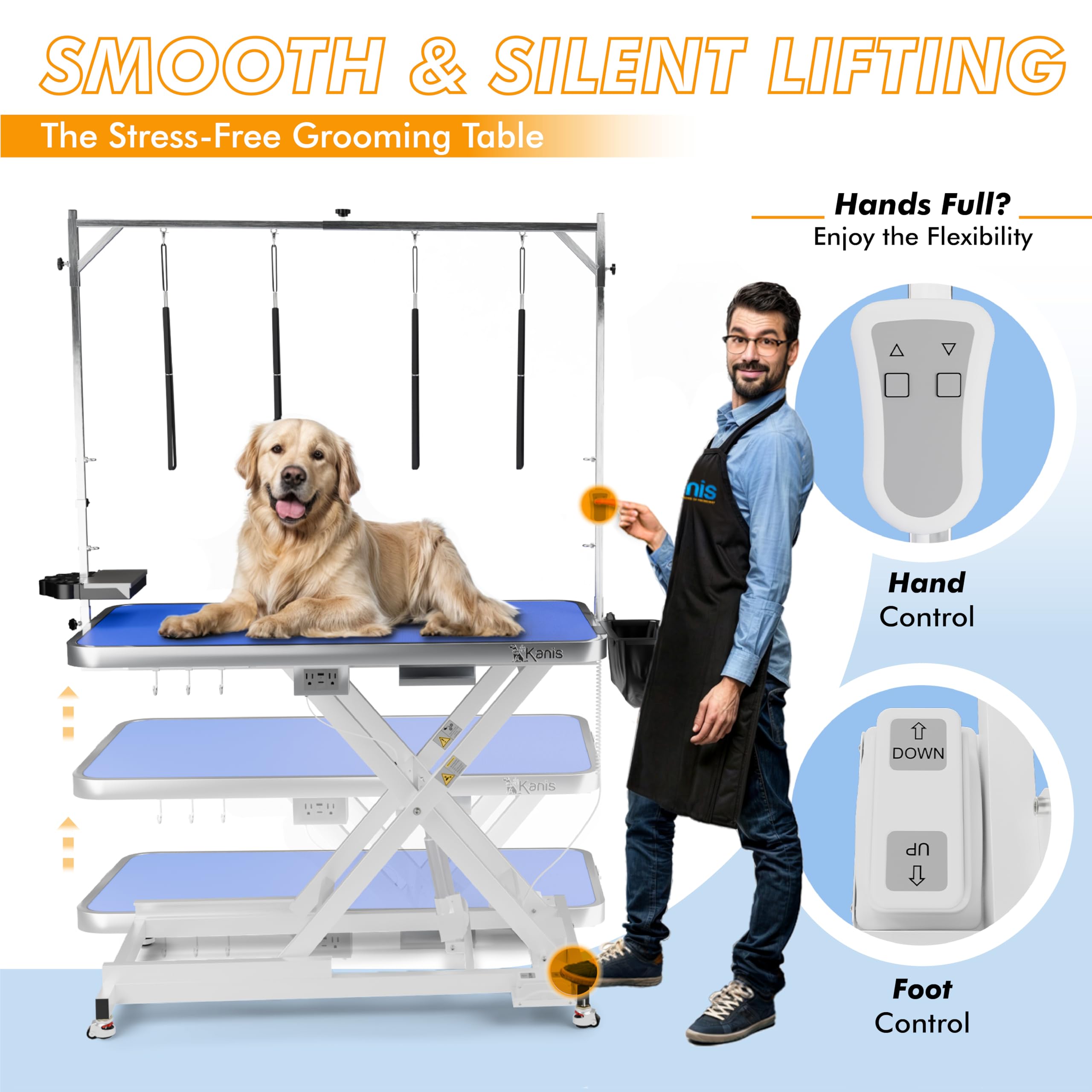 KANIS grooming table top close-up highlights anti-slip surface for steady clipping.