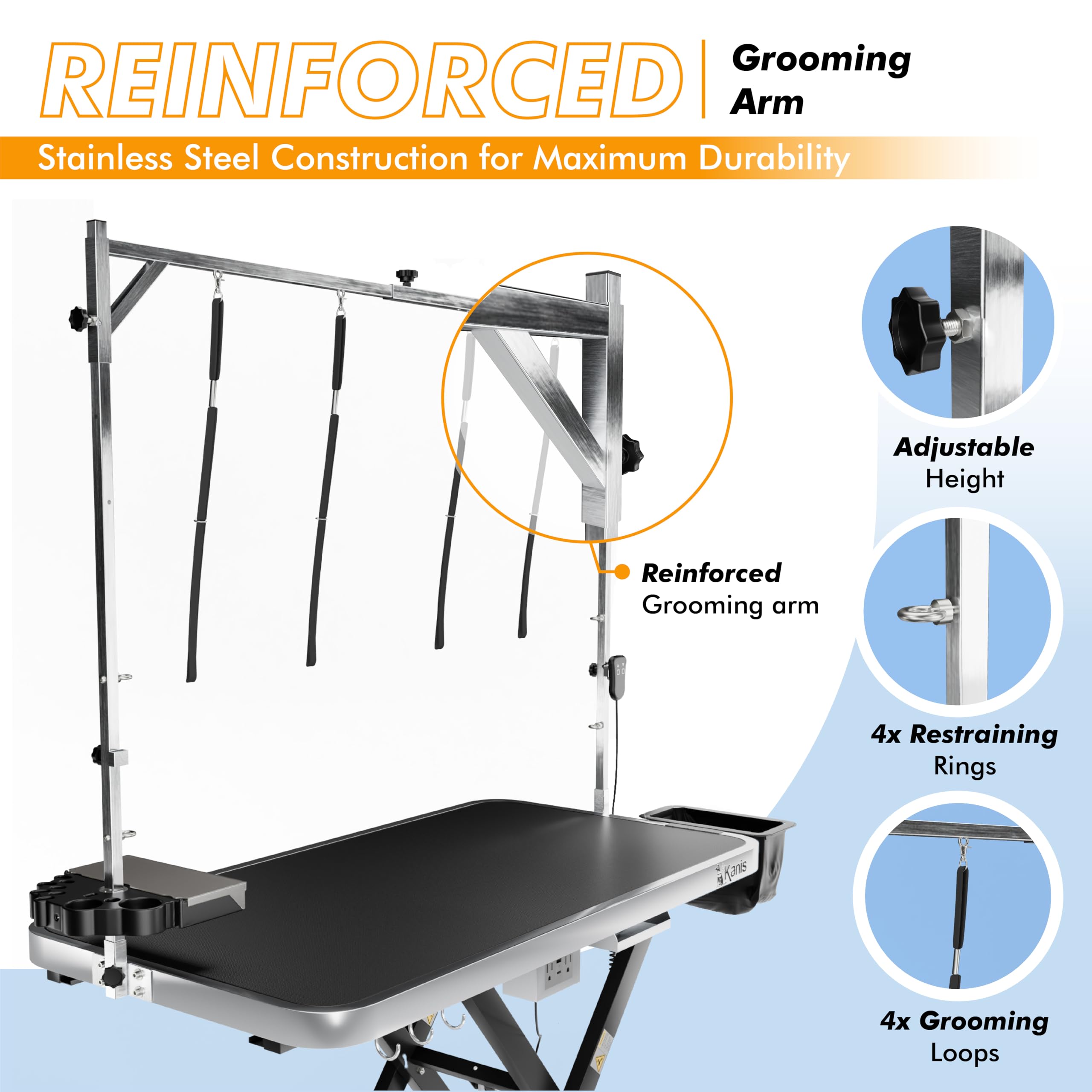KANIS frame shows 220lb lift capacity support for multiple pets.