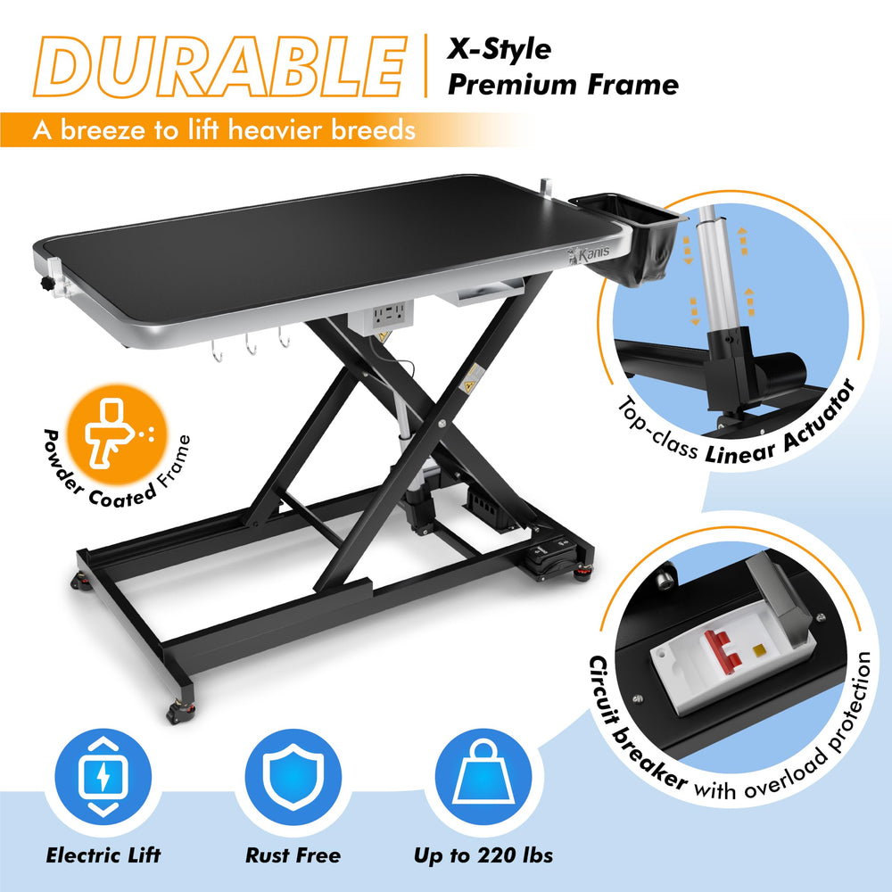 KANIS professional table side view highlights robust frame for quiet operation.