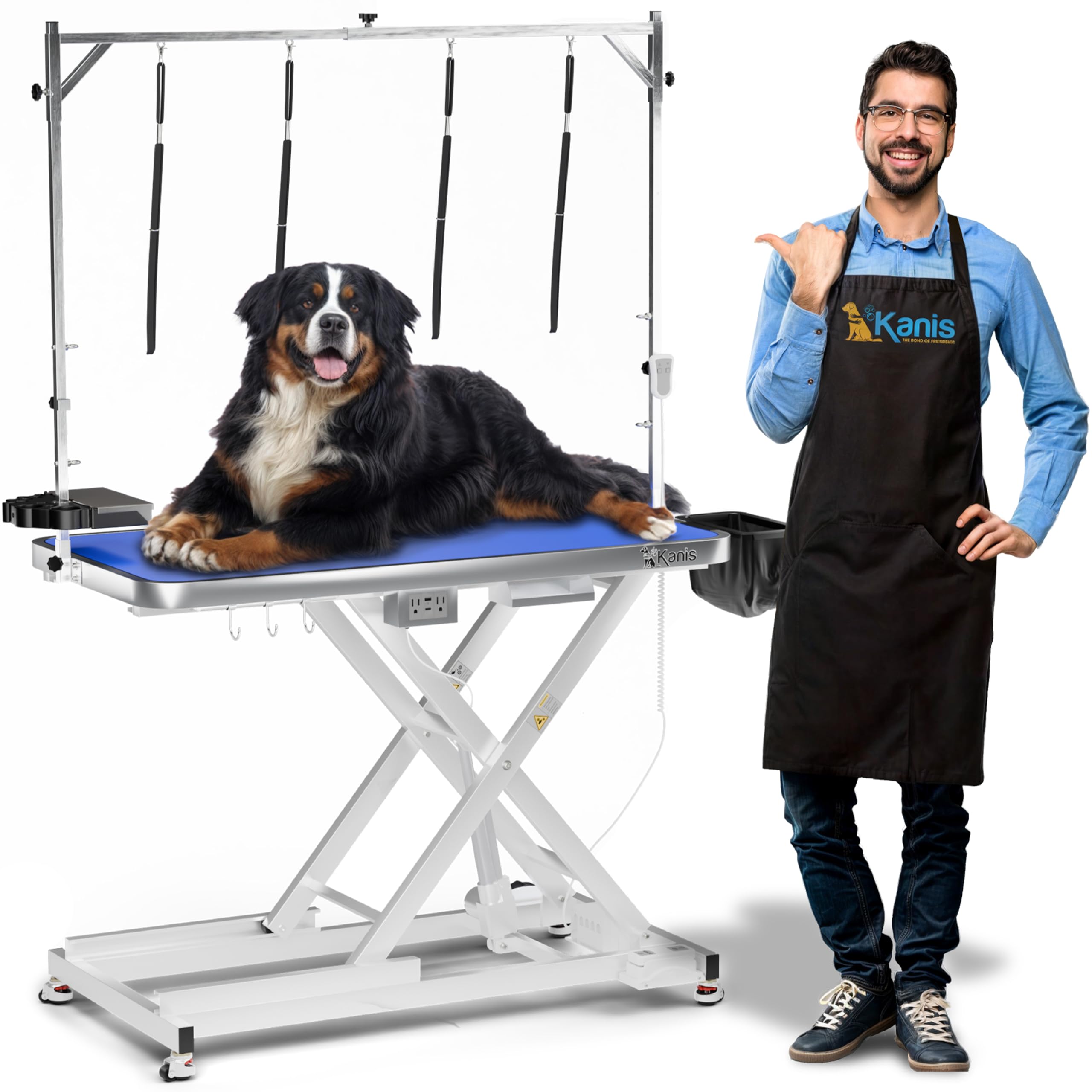 KANIS professional electric dog grooming table side view shows stability for large dogs.