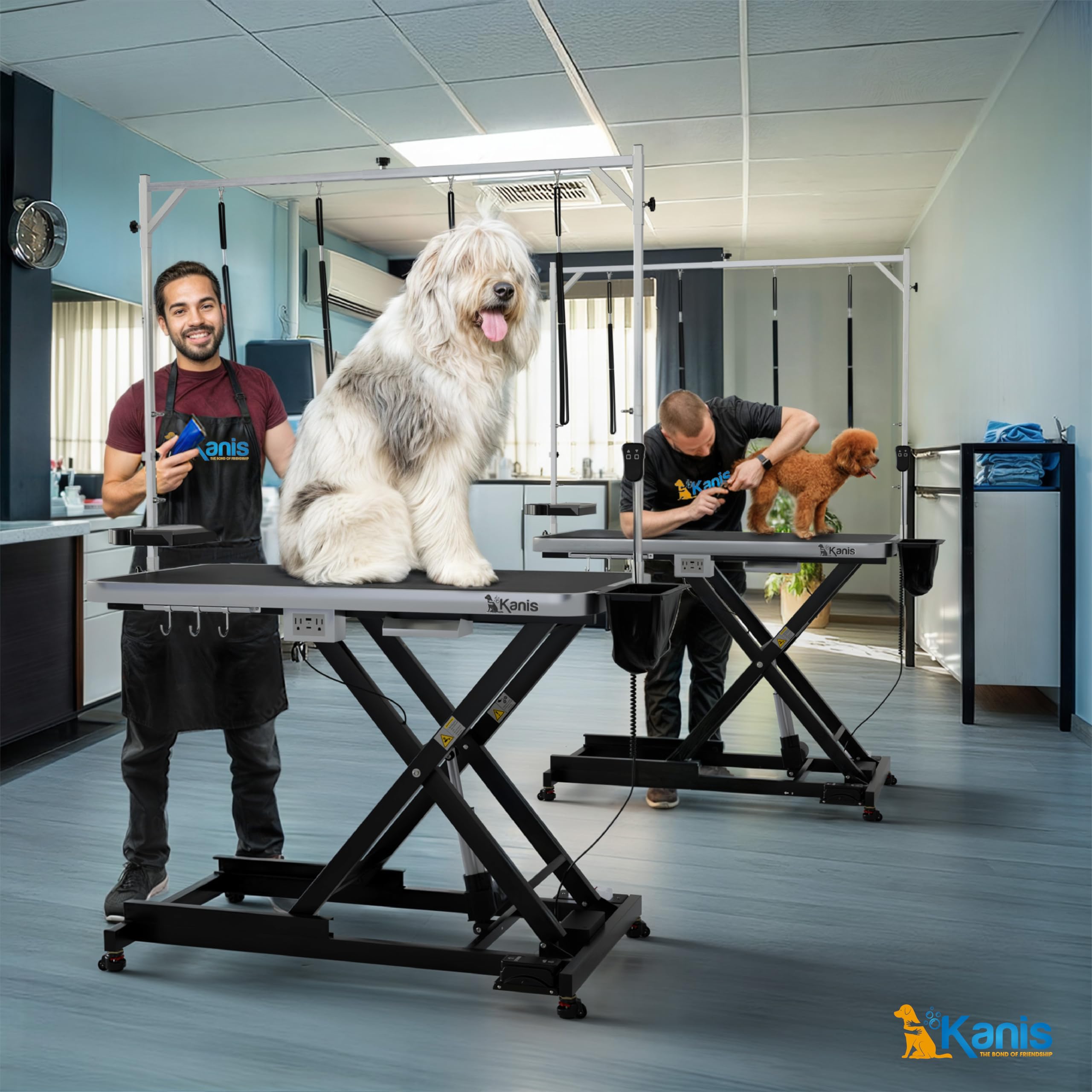 KANIS 49-inch table supports full-bodied grooming stations.