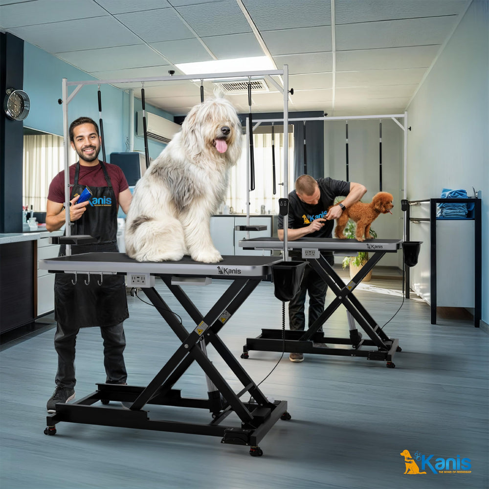 KANIS 49-inch table supports full-bodied grooming stations.