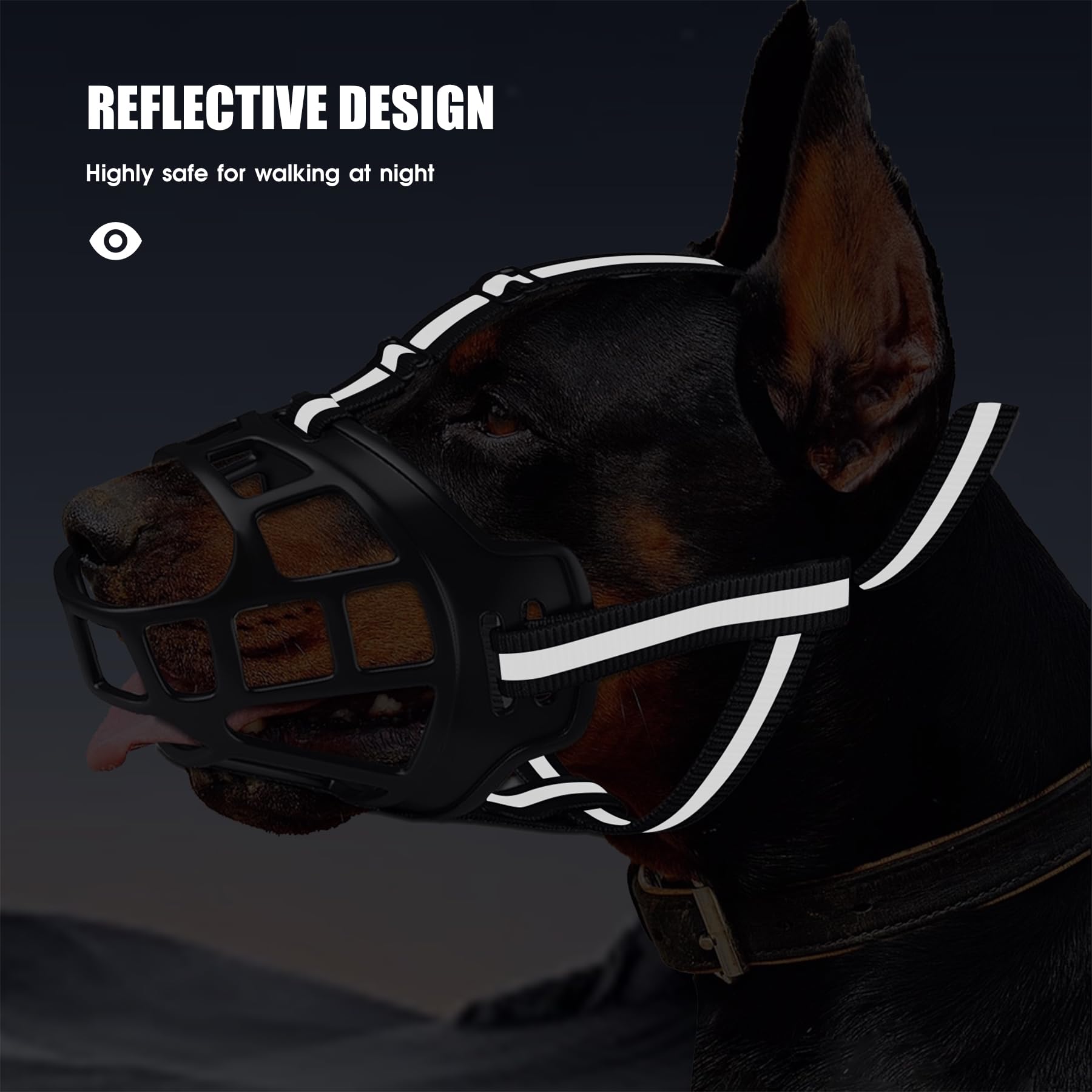 kanuoc dog muzzle adjustable-strap-reflective for secure, visible fit