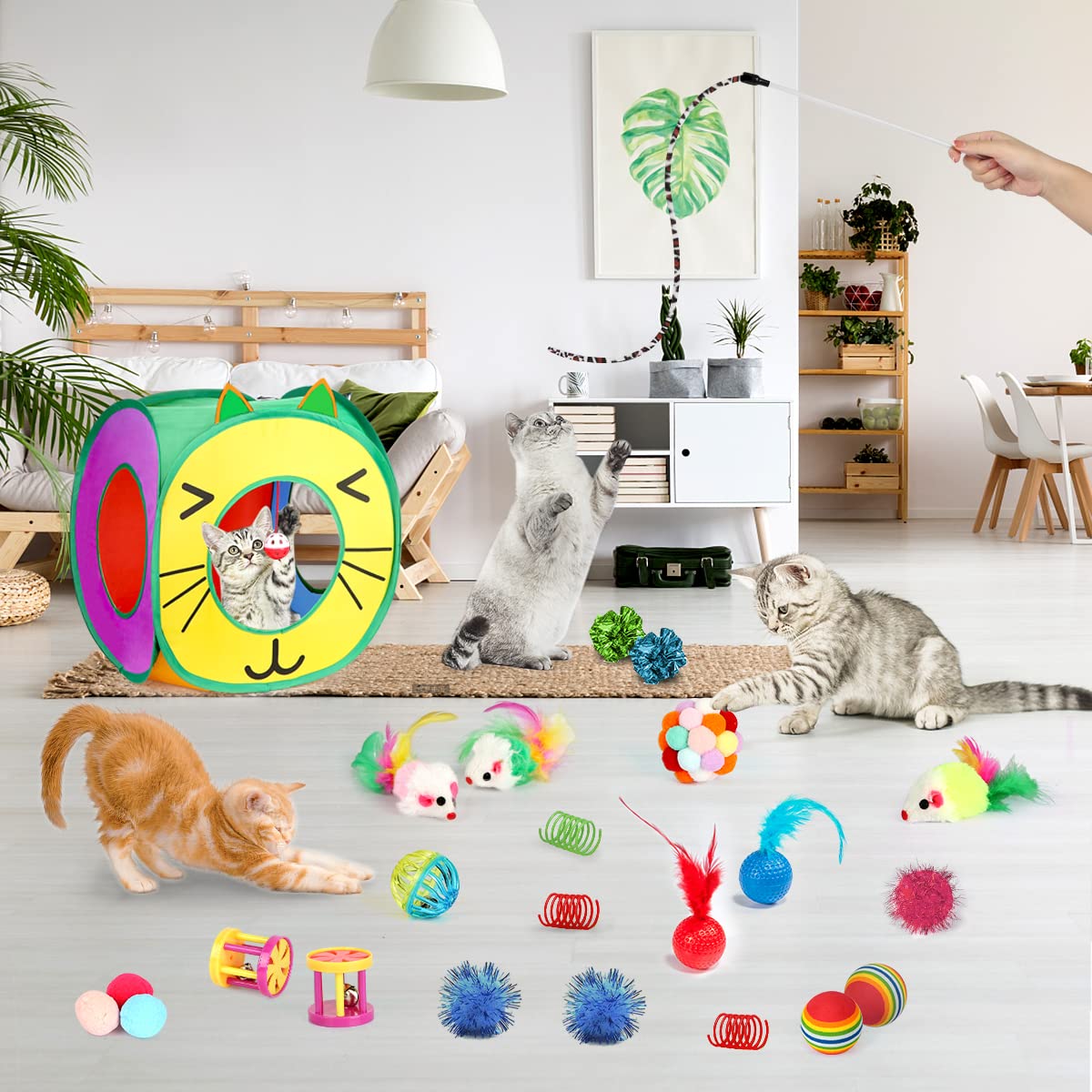 kaqinu 37pc kitten toys rainbow ball provides varied textures for tactile enrichment