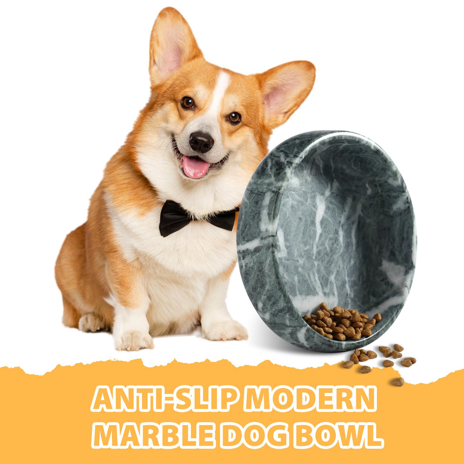 Karibiber heavy-weight marble bowl stays put during meals for lively pets.