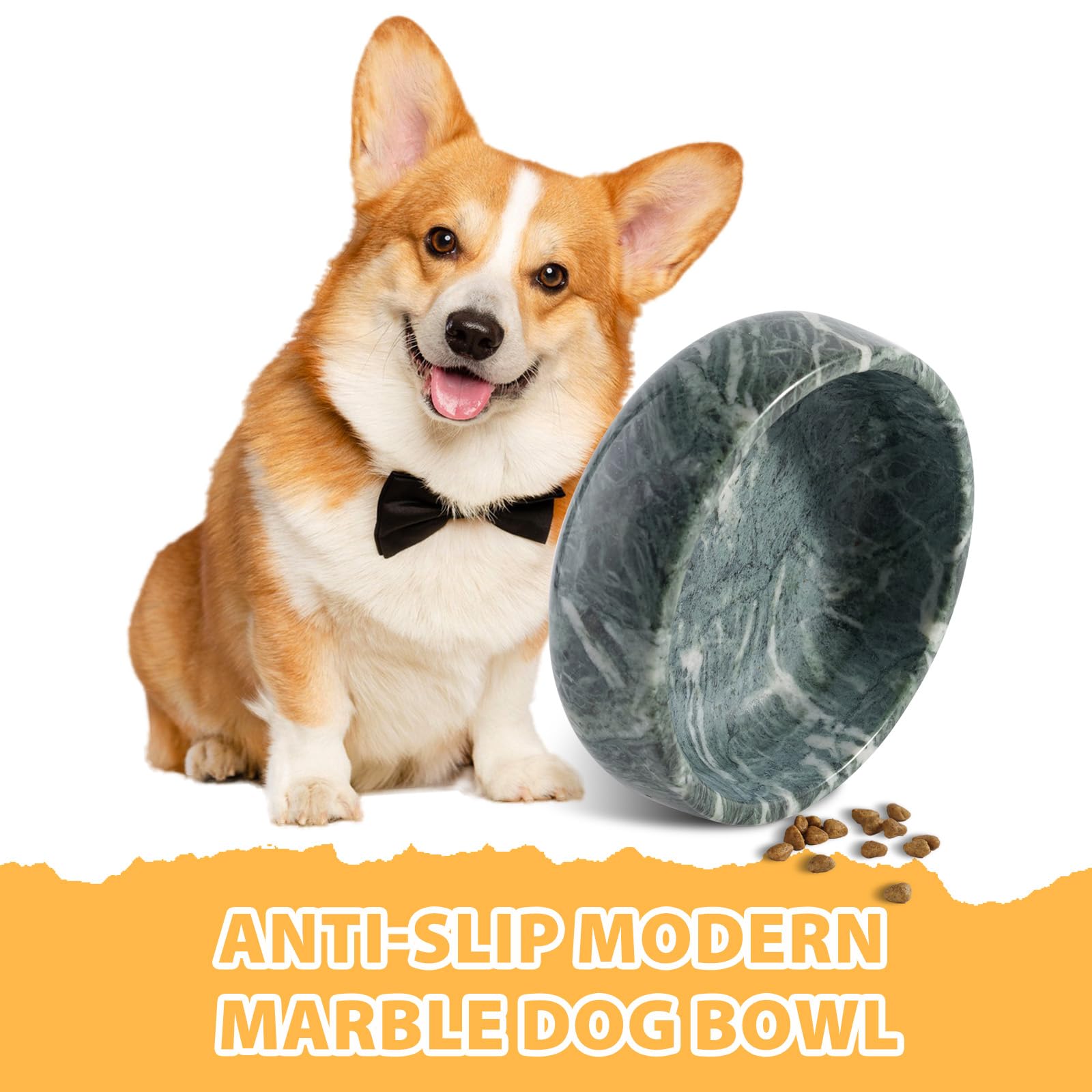 Karibiber natural marble dog bowl easy-clean surface highlights quick washing.