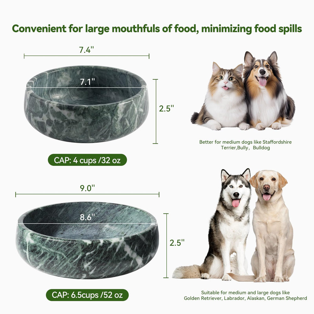 Karibiber natural marble dog bowl heavy-stability close-up demonstrates topple resistance.