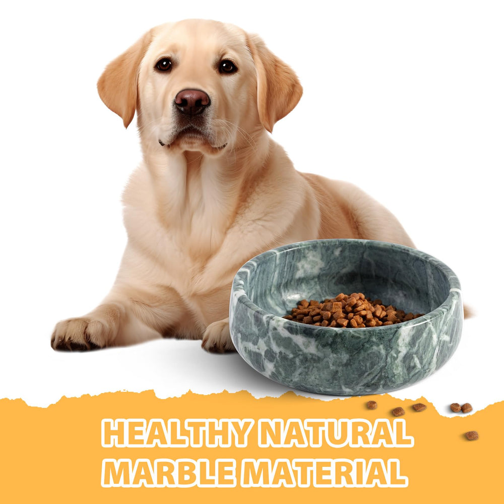 Karibiber natural marble dog bowl in-use feeding setup showcases practical pet dining.