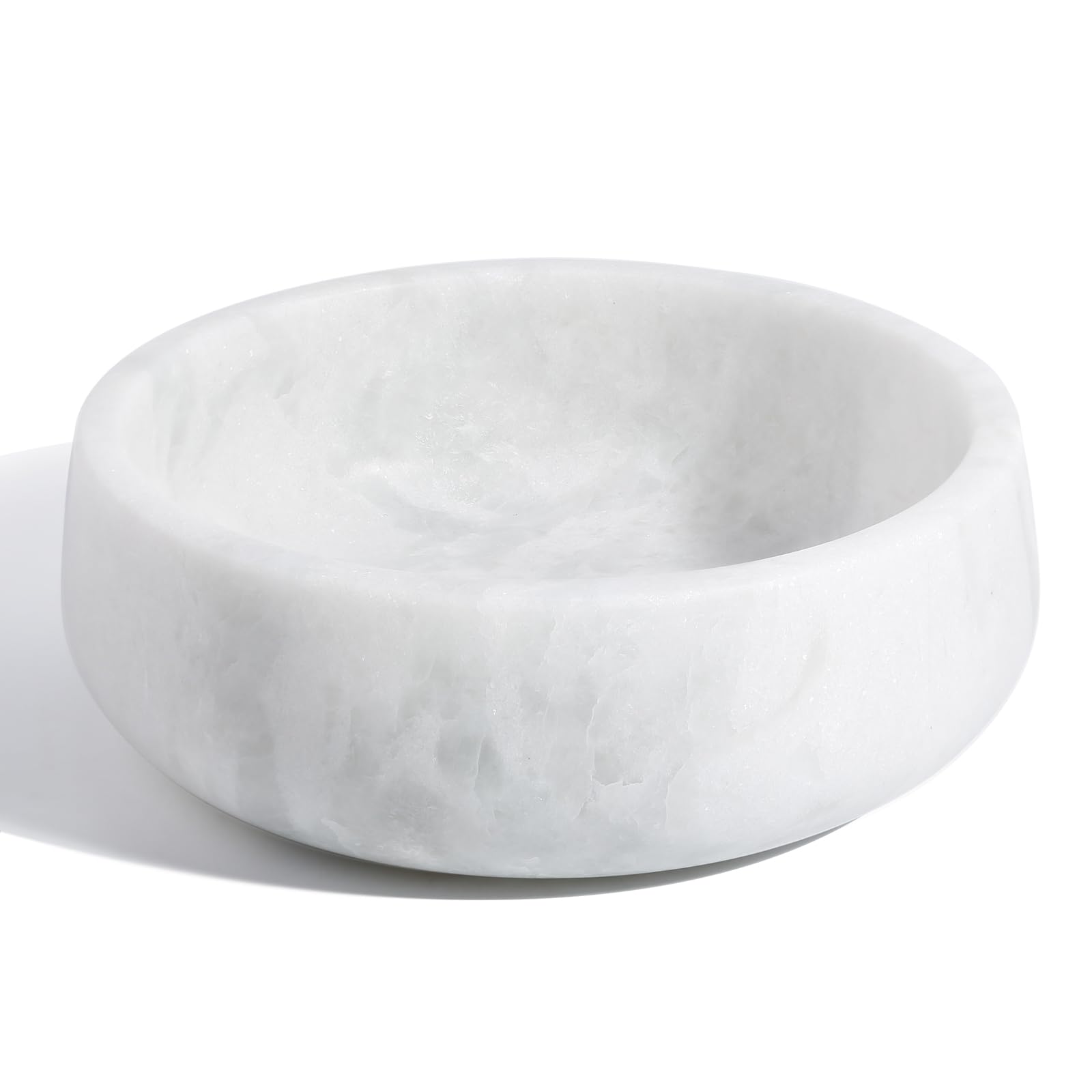 Karibiber white marble dog bowl closeup shows a durable, easy to clean surface.