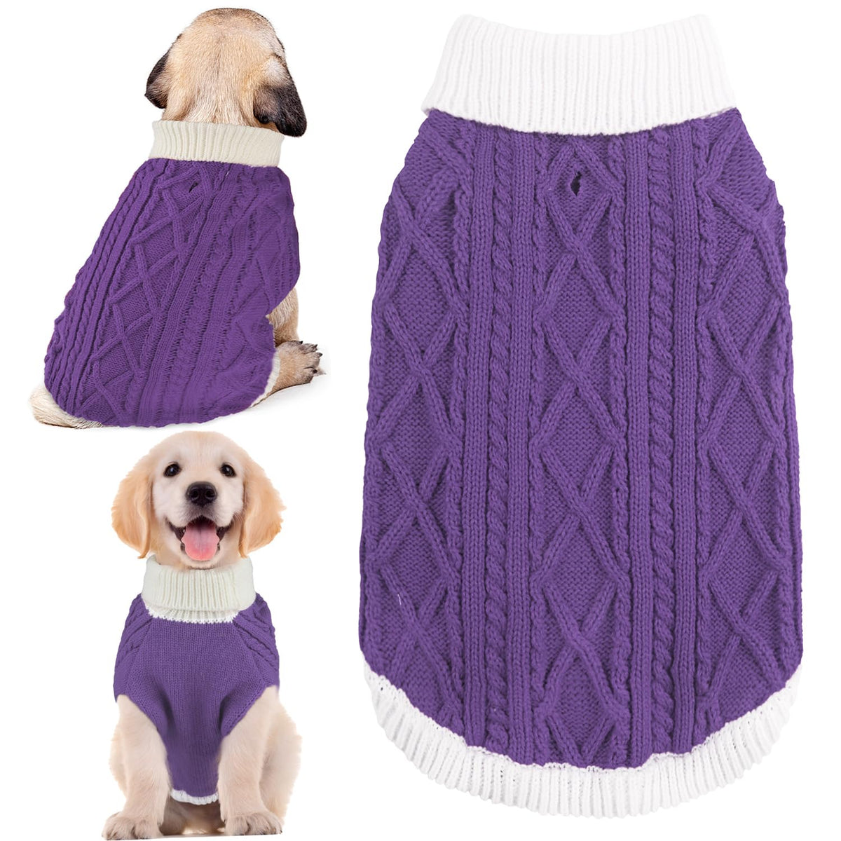 KAROKU small dog sweater back view with leash hole for secure outdoor walks.