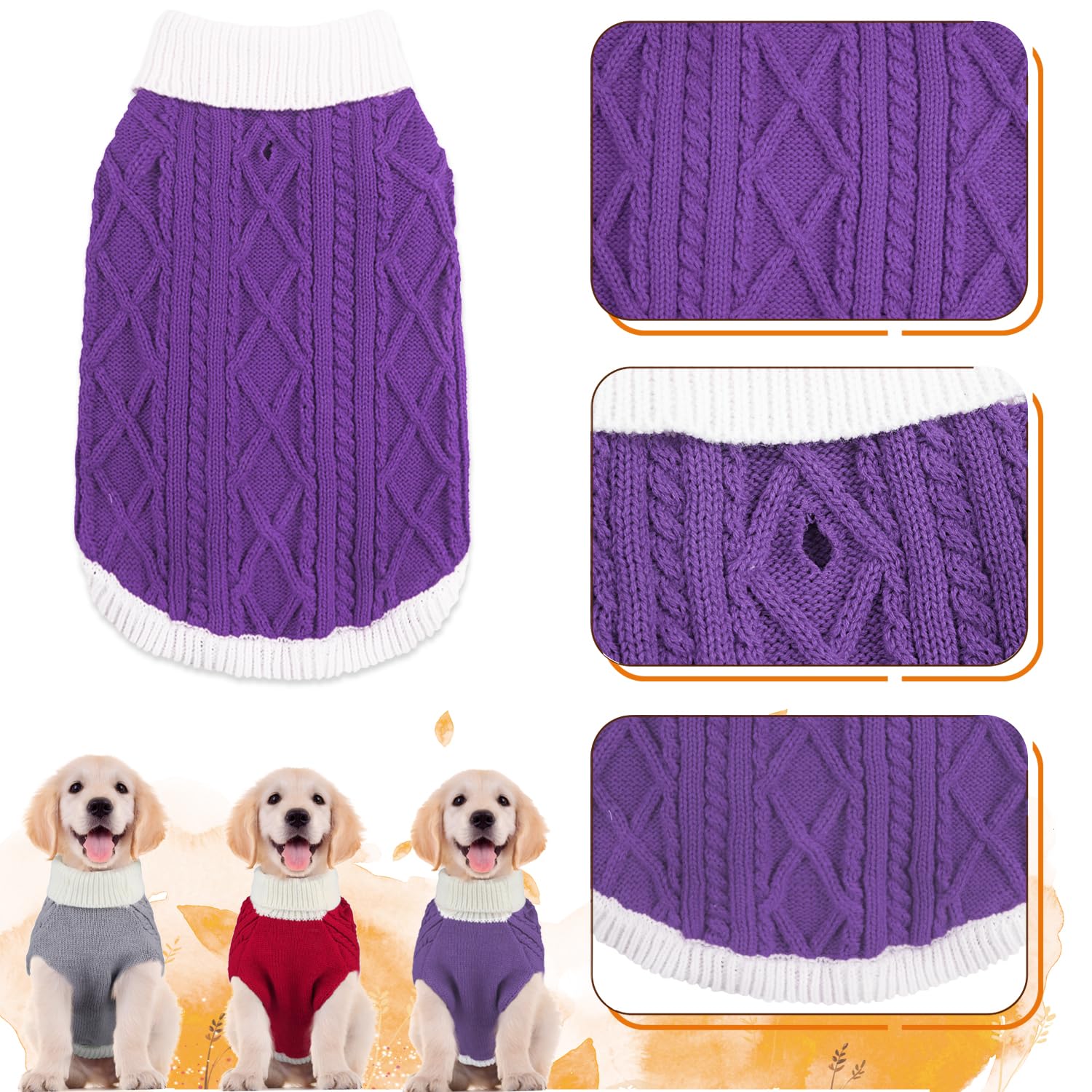 KAROKU small dog sweater turtleneck close-up knit shows soft, stretchable warmth.