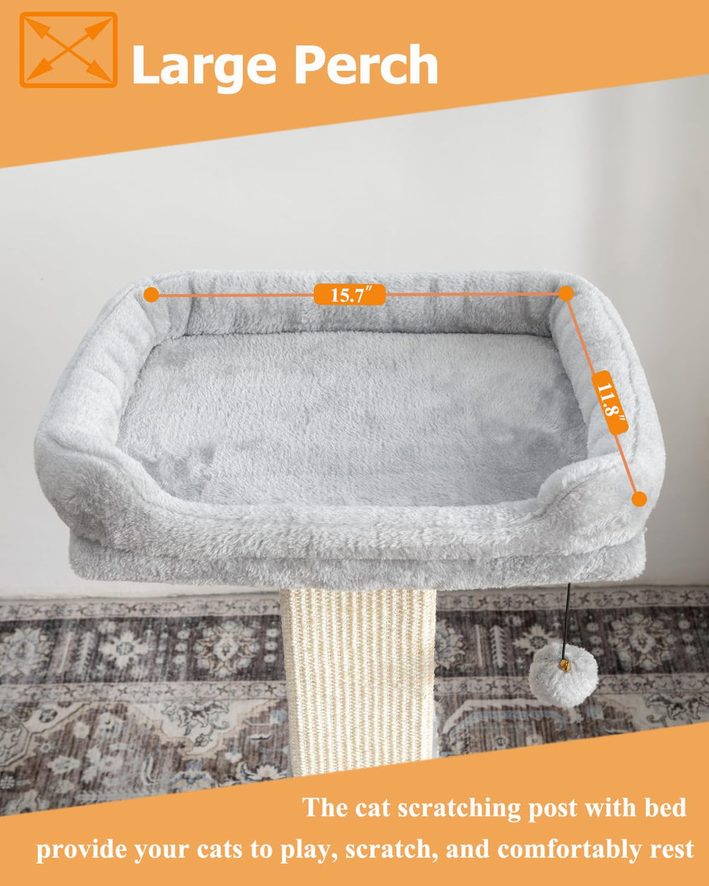 Karolpar cat scratching post bed area provides a cozy nap space