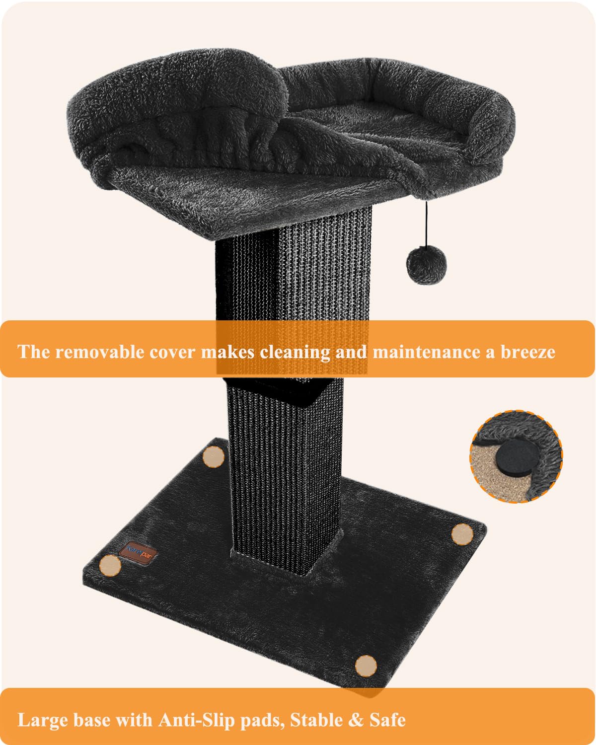 Karolpar 32inch cat scratching post in black emphasizes durable indoor use