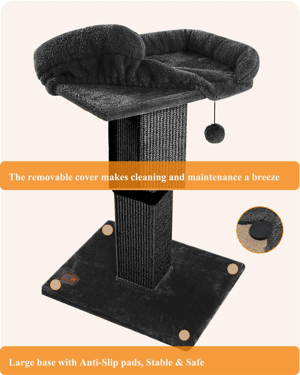Karolpar 32inch cat scratching post in black emphasizes durable indoor use