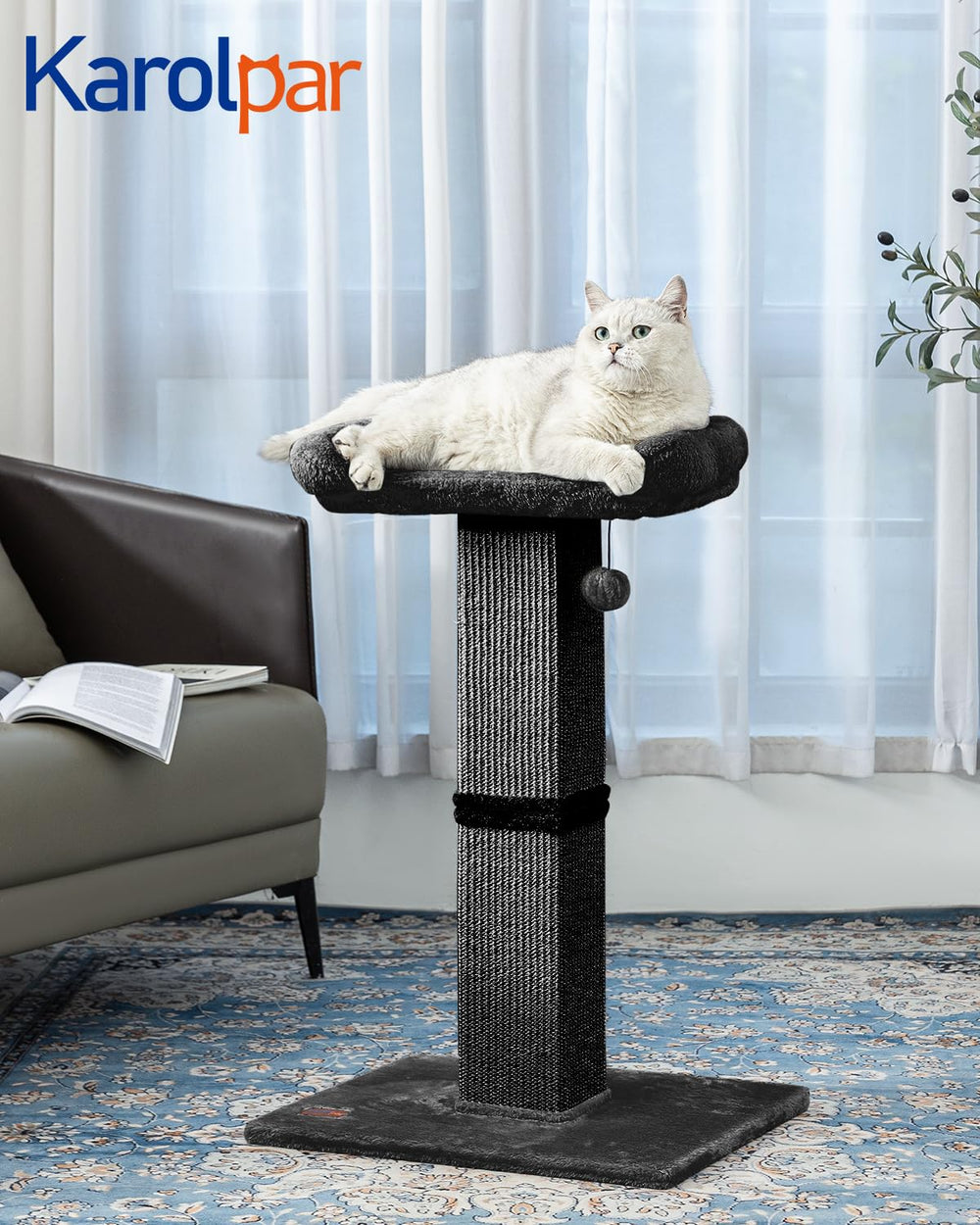 Karolpar 32inch cat scratching post plush perch for cozy lounging