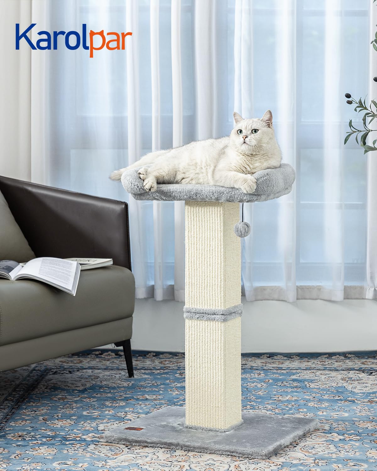 Karolpar 32-inch sisal fabric delivers durable scratch surface for claw maintenance