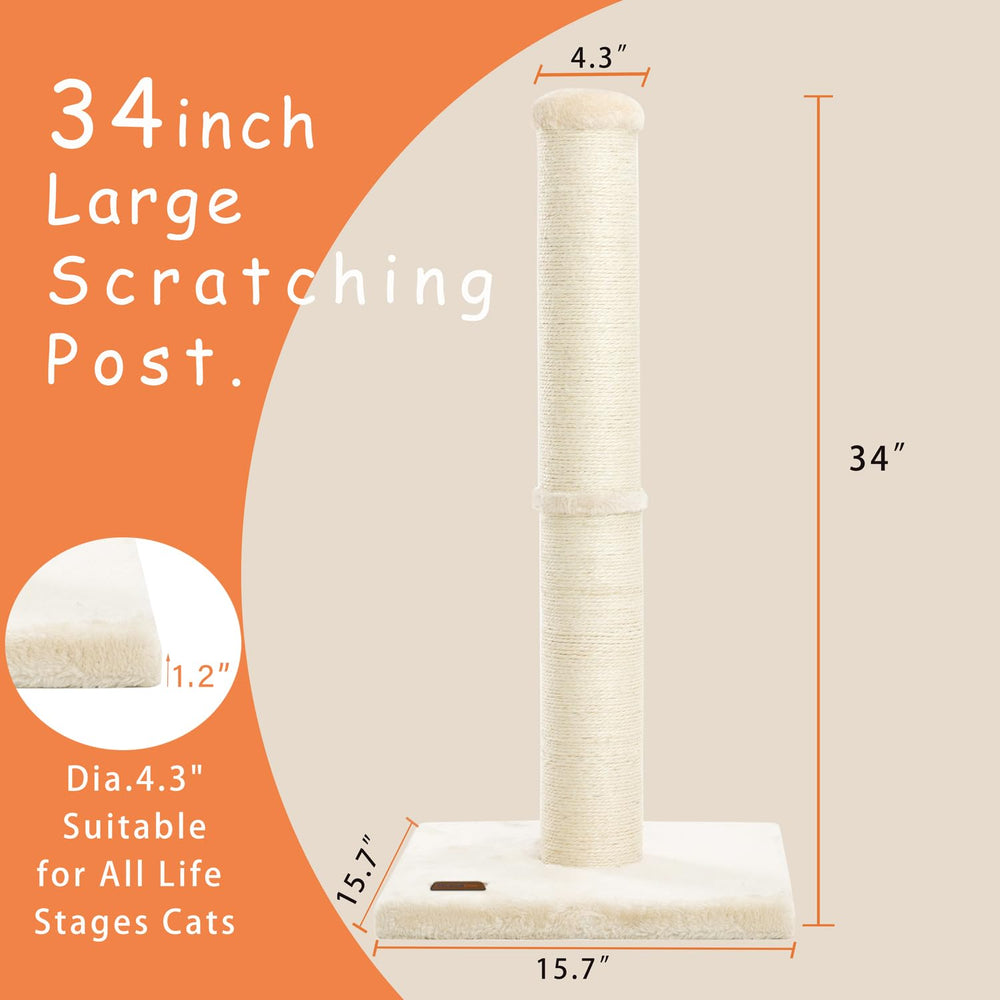 Karolpar 34inch cat scratching post natural sisal rope wrap demonstrates textured scratching surface