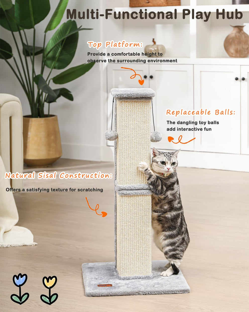 Karolpar Cat Scratching Post base plate demonstrates sturdy stability for energetic cats.