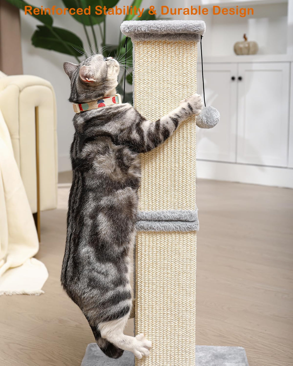 Karolpar Cat Scratching Post gray finish complements modern interiors while protecting furniture.