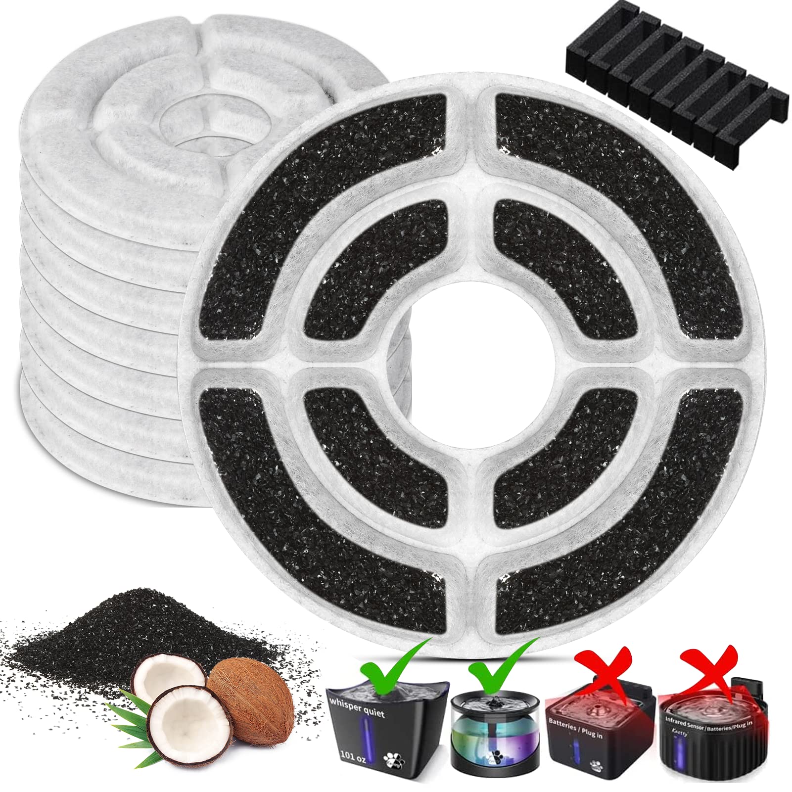 Kastty 8-pack fountain filters packaging highlights long-lasting hydration for pets.