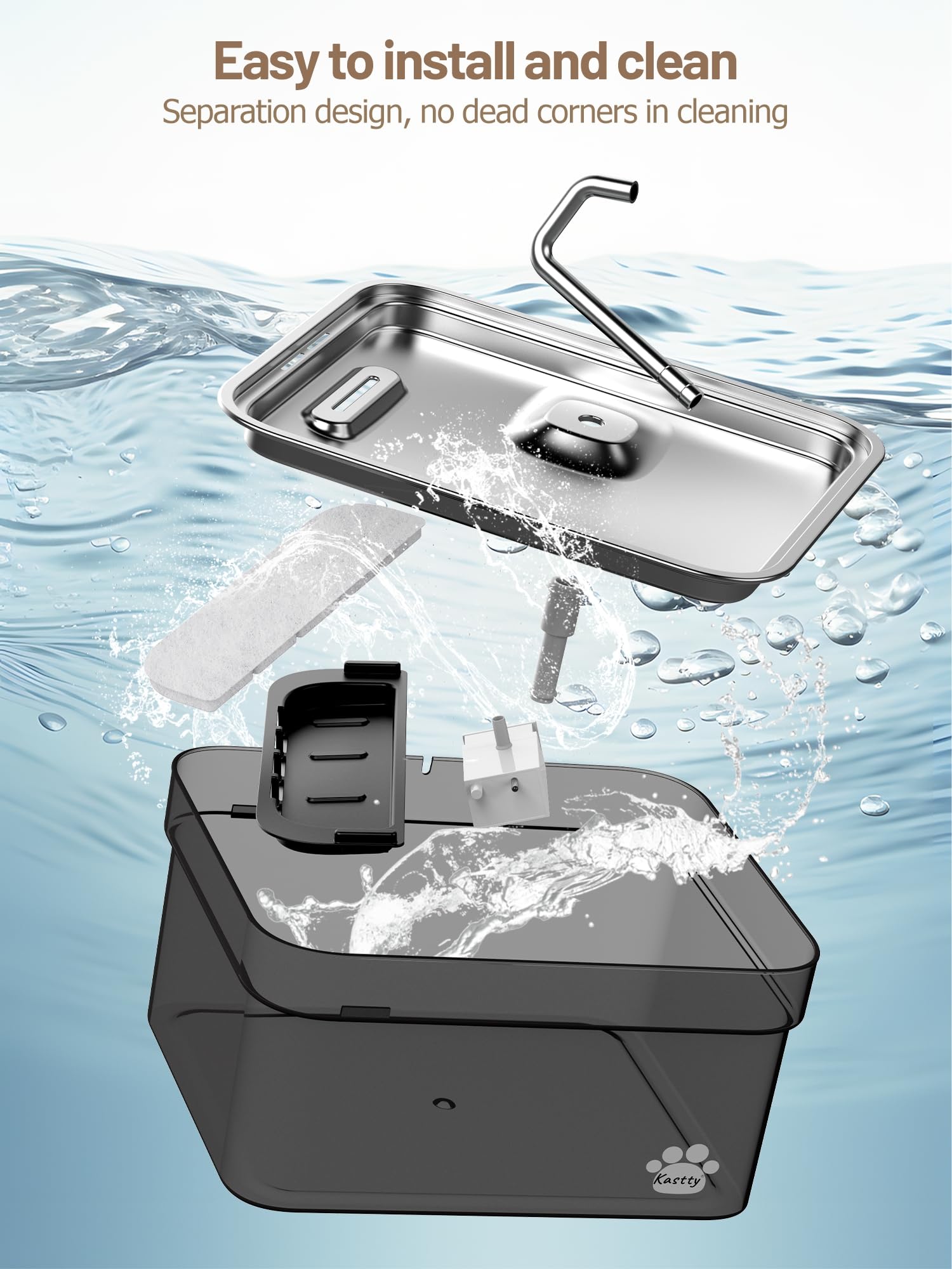 Kastty built-in 1000ml reserve supports pets during outages.