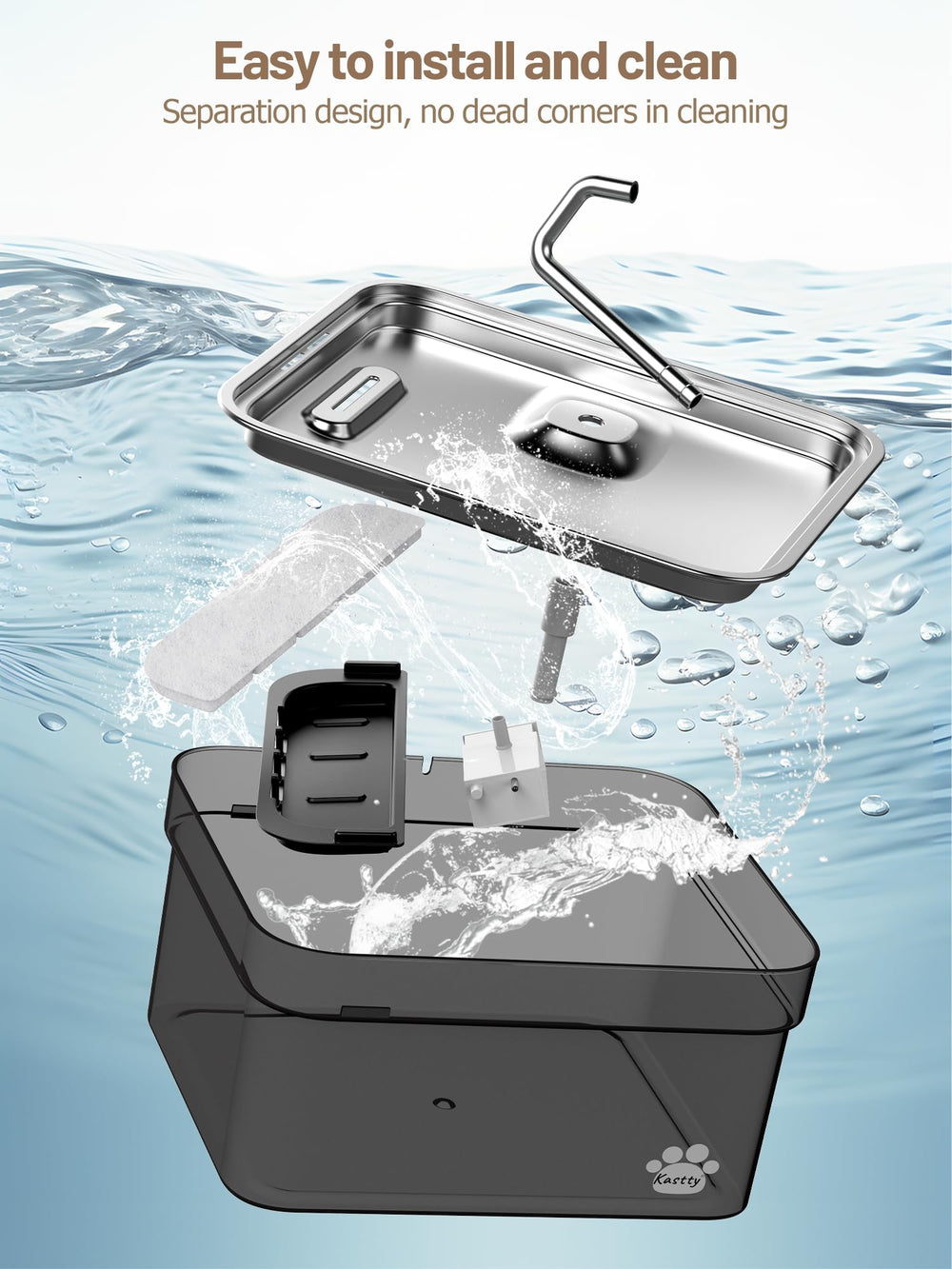 Kastty built-in 1000ml reserve supports pets during outages.