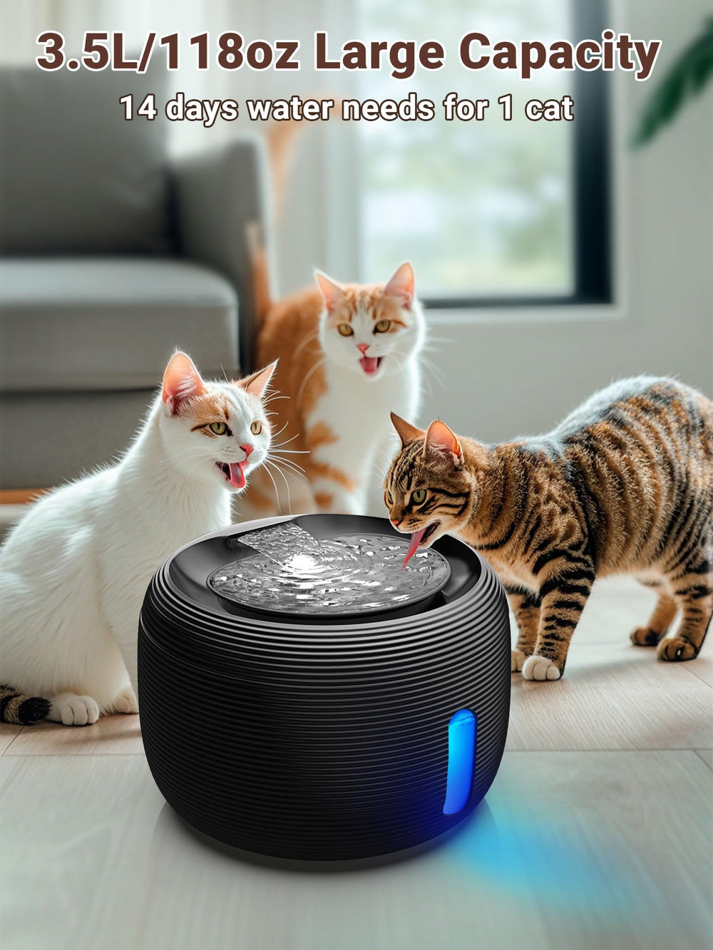 Kastty cat water fountain close-up reveals 4-layer filtration for cleaner water.