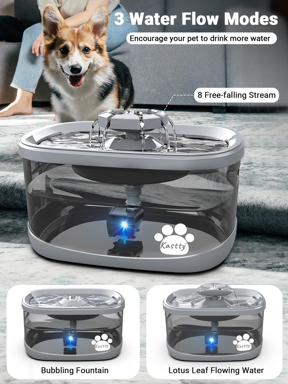 Kastty smart pump runs quietly, reducing noise during pet hydration.
