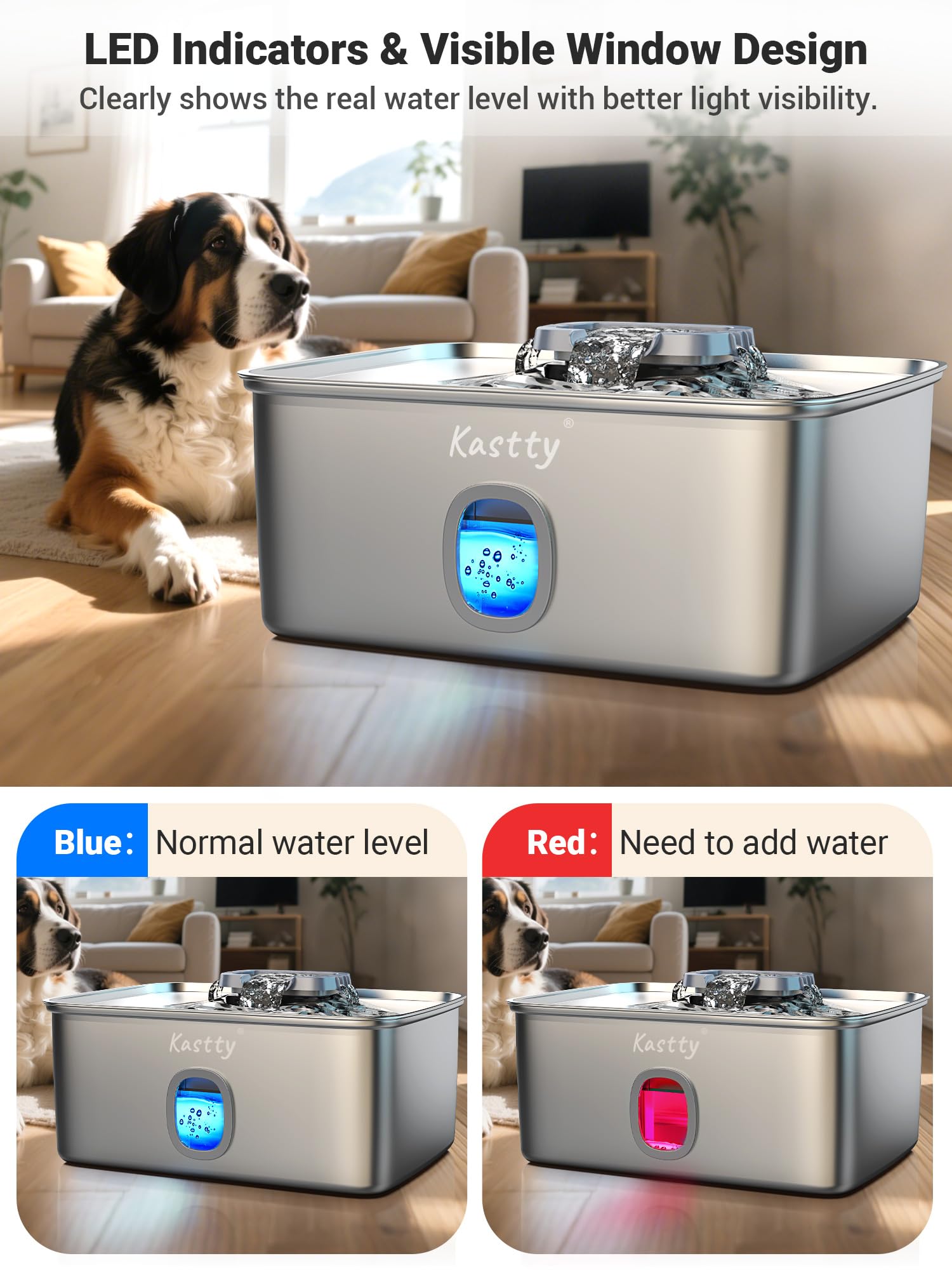 Kastty LED water level window image aids night monitoring of hydration