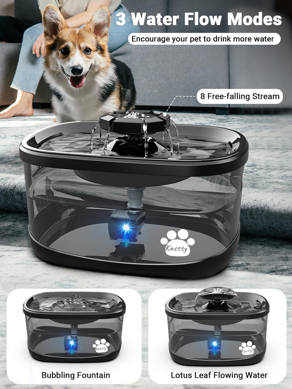 Kastty safe, quiet pump delivers calm hydration for pets