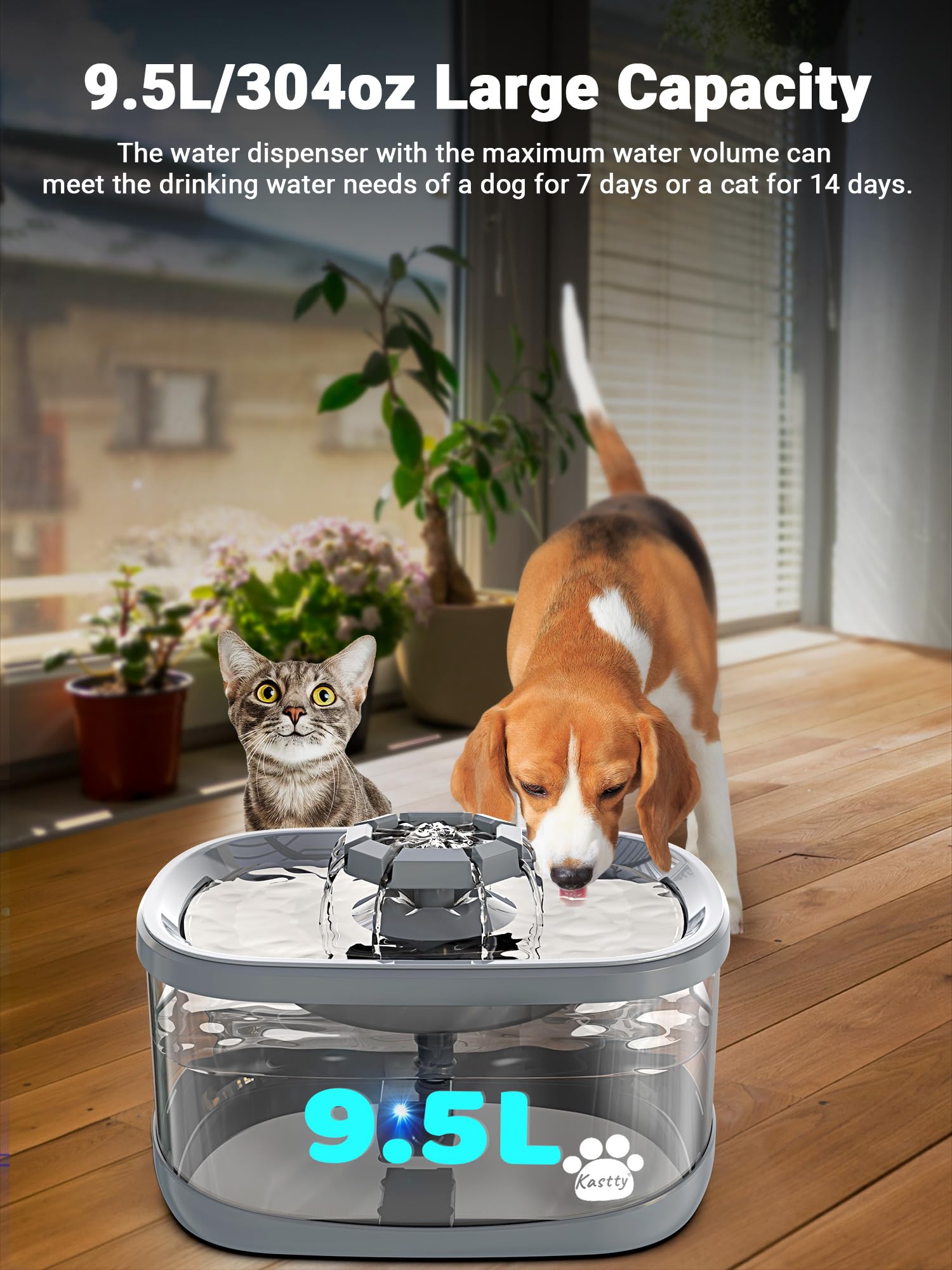 Kastty water fountain with 3 flow modes offers engaging drinking options for pets.