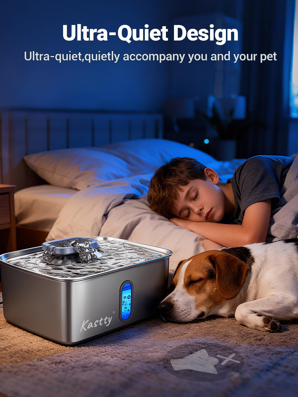 Kastty water level window with LED light for easy refills in low light