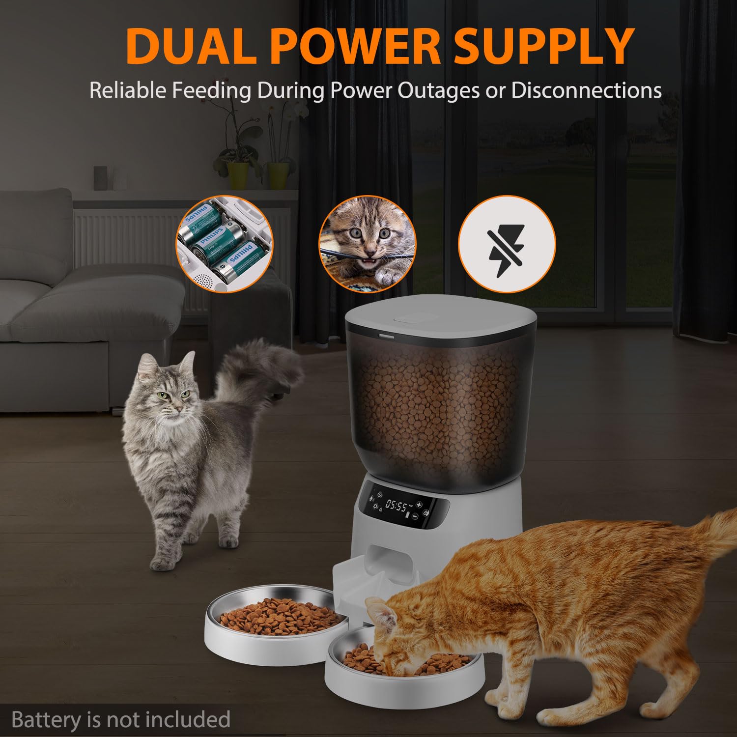 Katalic feeder with 10-second meal call and manual feed option