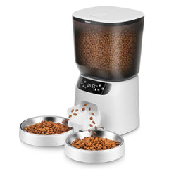 Katalic automatic cat feeder two cats bowls front view showing dual bowls for fair portions