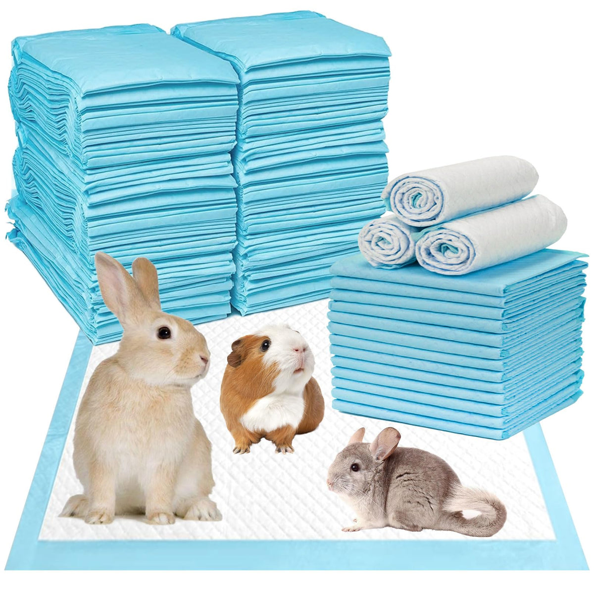 Kathson 100pcs rabbit pee pads pack shown in box for easy refills.