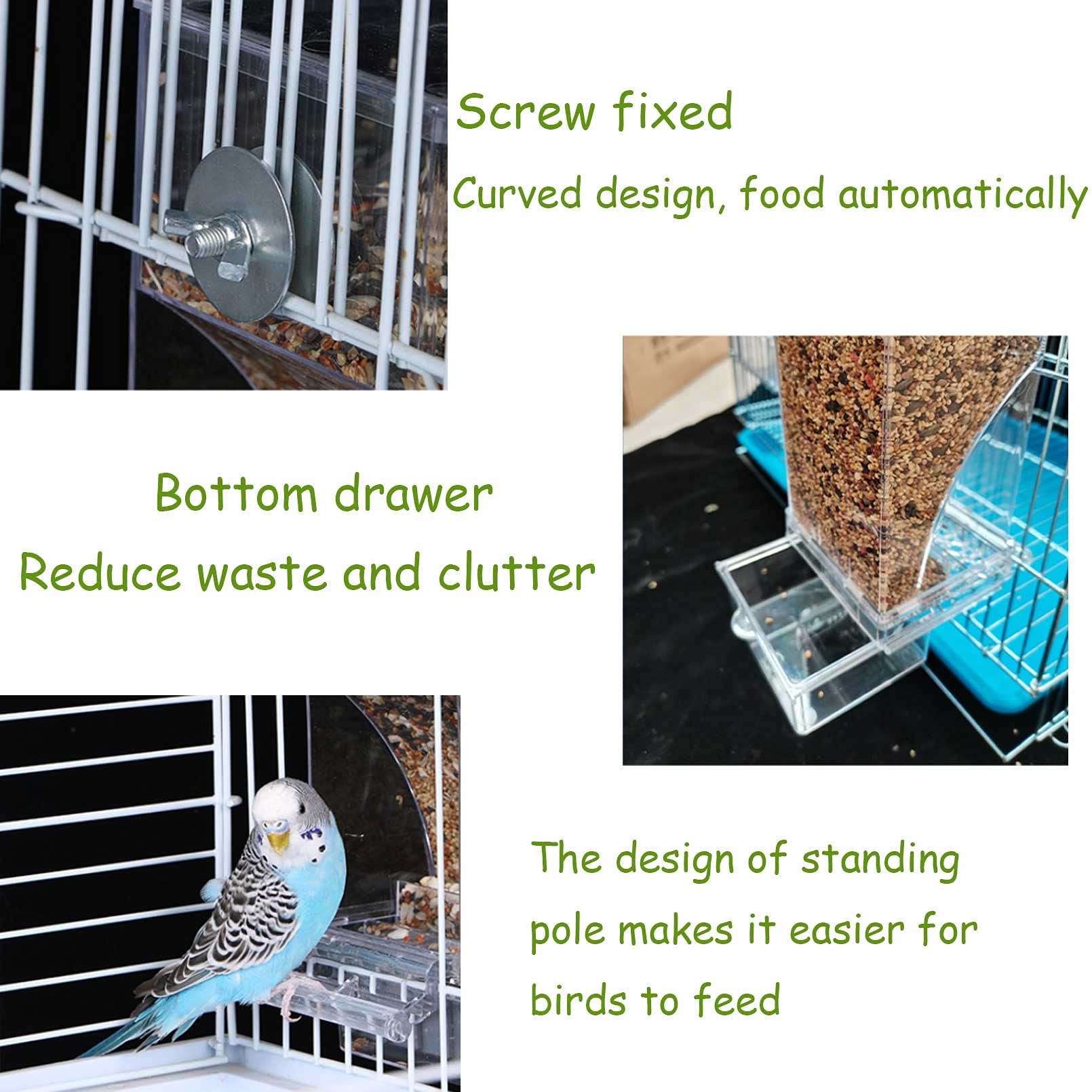 Kathson acrylic cage feeder inside view reveals transparent material for easy monitoring.